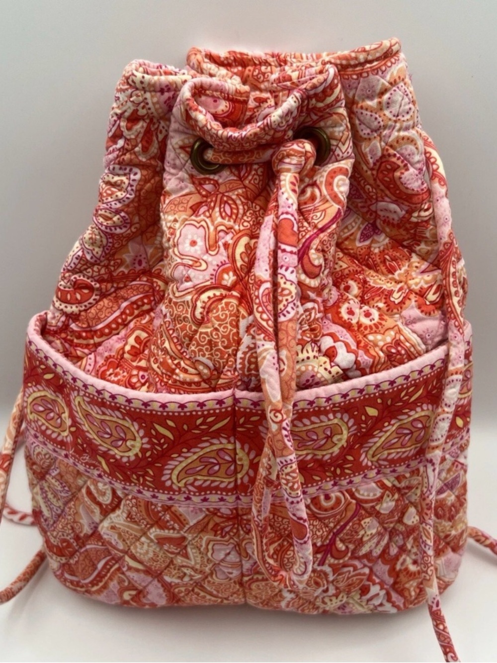 Vera Bradley Quilted Paisley Drawstring Backpack & Wallet Pink & Orange
